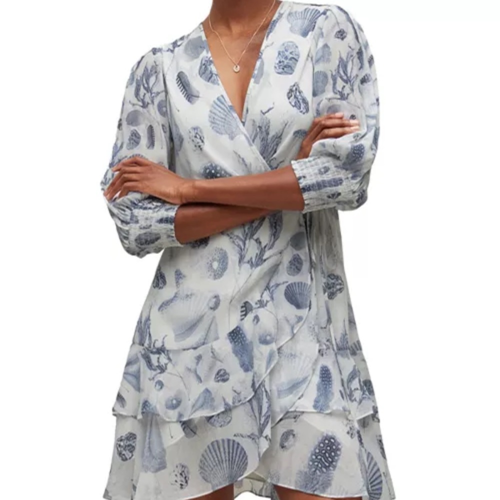 All Saints Blue and White Midi Dress with Nautical Print
